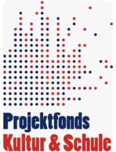 Logo des Projektfonds Kultur & Schule, bestehend aus einem Punktmuster in Rot und Blau, mit den Worten 